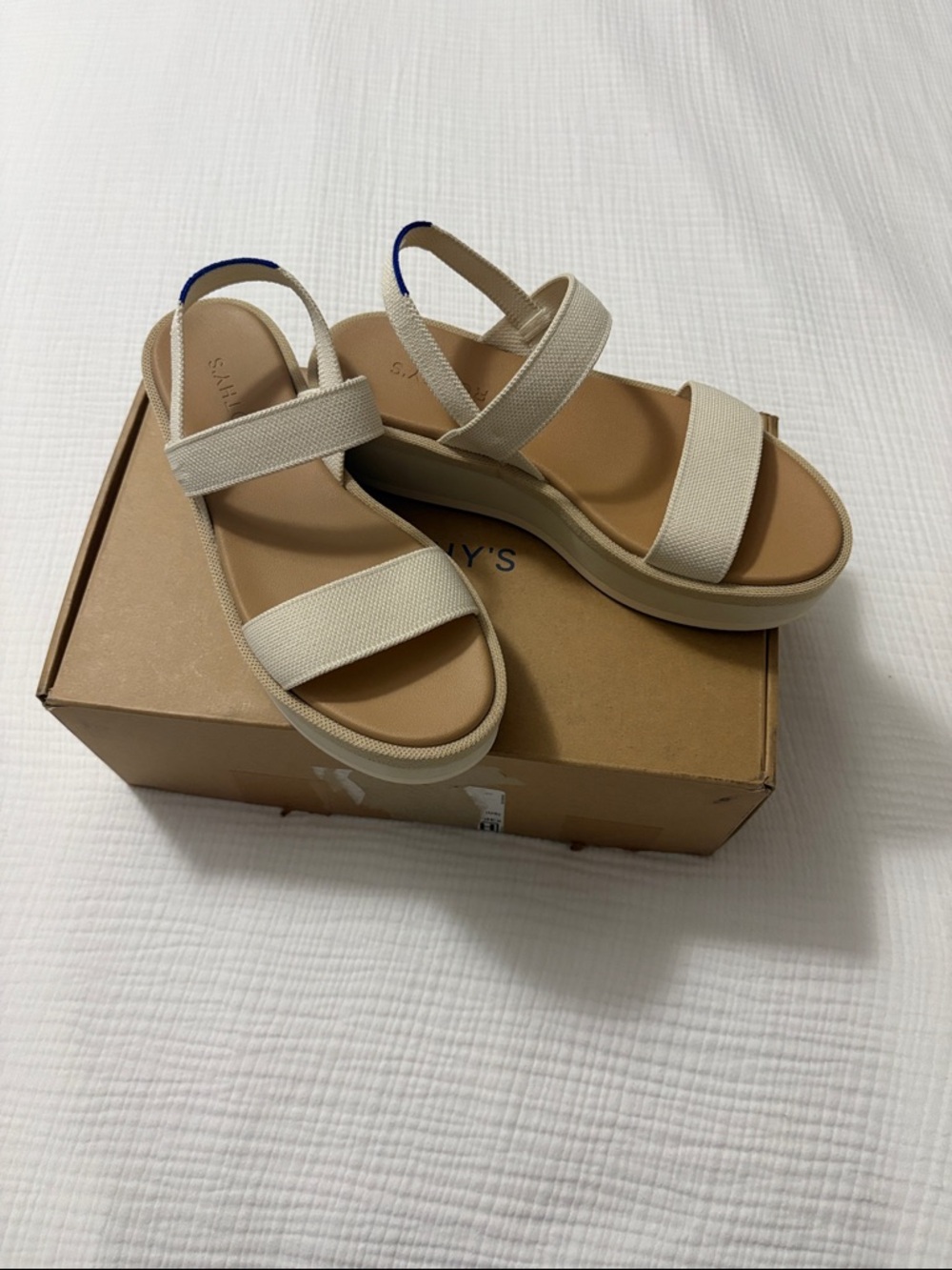 Rothy's Cream Canvas Platform Slingback Sandals